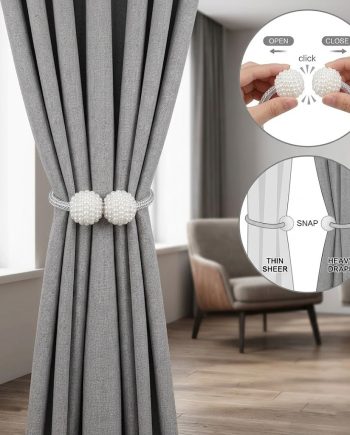Luxury Magnetic Pearl Curtain Tiebacks – Set of 2, European Style Weaving Rope Holders for Home & Office (No Drill Installation)